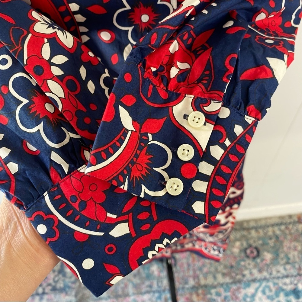 NWT Talbots Paisley Poplin Shirt Dress Size 2P Red Blue Old Money Cotton Belted - Picture 7 of 15